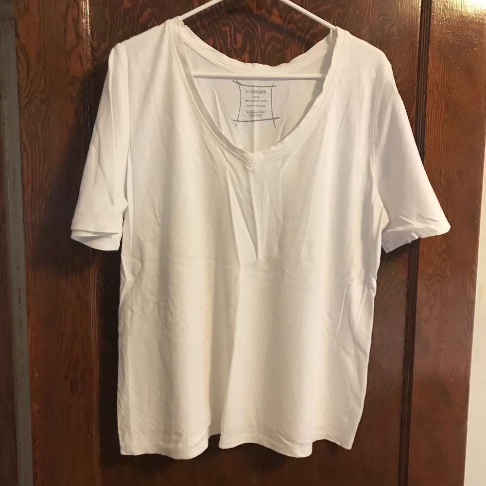 Lane Bryant White V-Neck Short-Sleeve T-Shirt